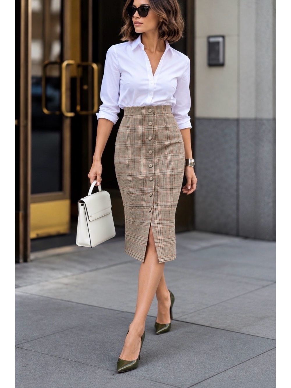 Brooks Brothers 346 Wool Plaid Pencil Skirt Size 8 Button Front Winter
